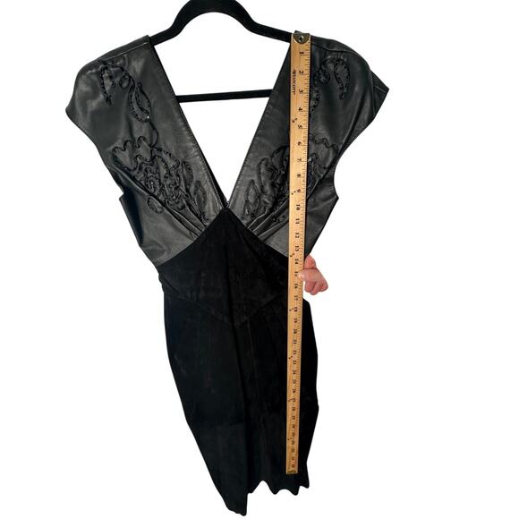 Vintage 80s Climax David Howard Sz 2 Embroidered Leather Suede Midi Dress Black - Picture 6 of 6
